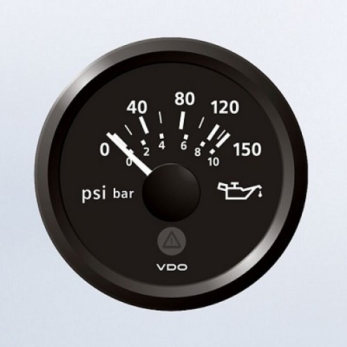 Притисок на моторно масло, 0 - 150 psi / 0-10 bar, 10-184 Ω, Ø52 mm (две скали)