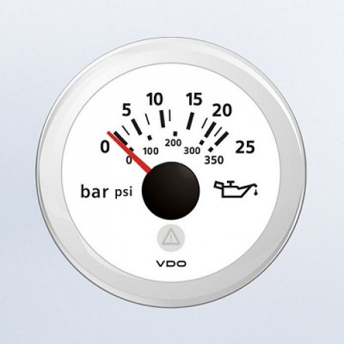 Притисок на моторно масло, 0 - 25 bar / 0-350 psi, 10-184 Ω, Ø52 mm (две скали)