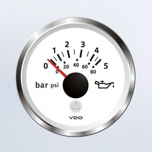 Притисок на моторно масло, 0-5 bar / 0 - 80 psi, 10-184 Ω, Ø52 mm (две скали)
